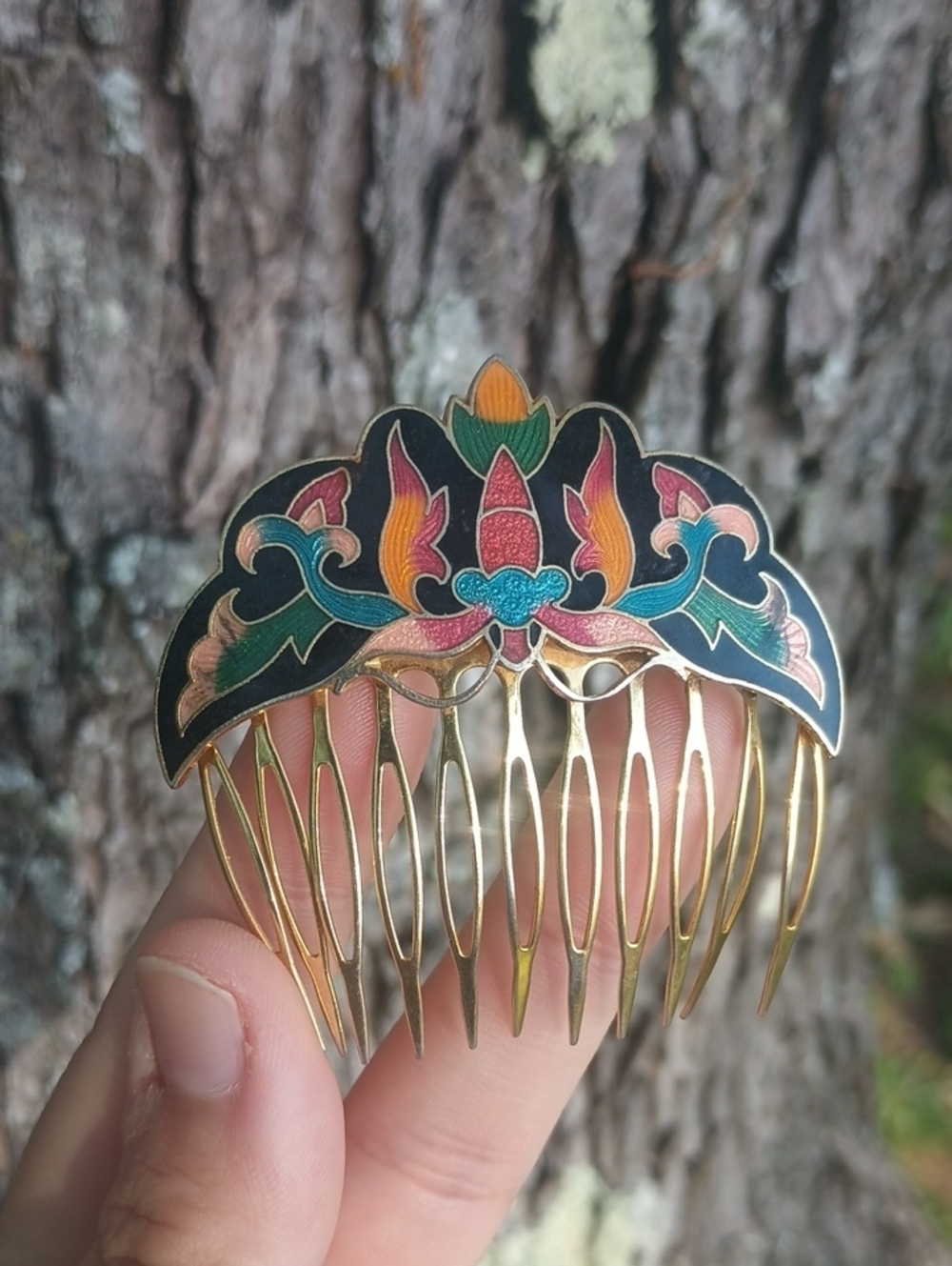(2) Vintage Cloisonné Butterfly Hair Combs - Picture 4 of 5